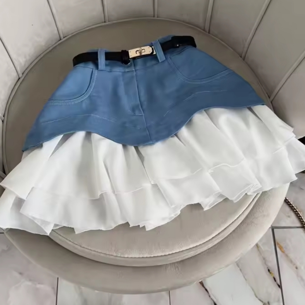 Denim Skirts Women Elegant High WaistZipper Pockets Pleasted Mini Skirt Female - Picture 5 of 5